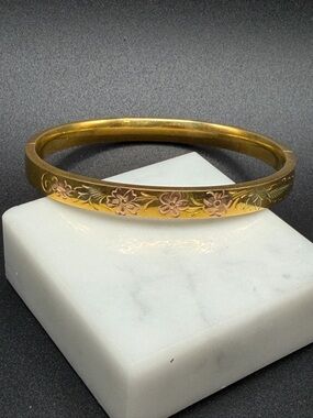 Winard Bangle Bracelet Hinged #M55 1/20 12Kt Gold Filled Vintage Floral Etched